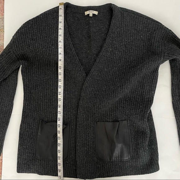 Madewell Wool Ribbed Cardigan Leather Pockets Gray Black Size Medium - Picture 9 of 11
